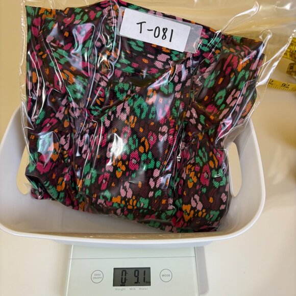 Who What Wear Womens Tie‎ Neck Balloon Sleeve Top XXL Green Pink Abstract Floral - Picture 10 of 10